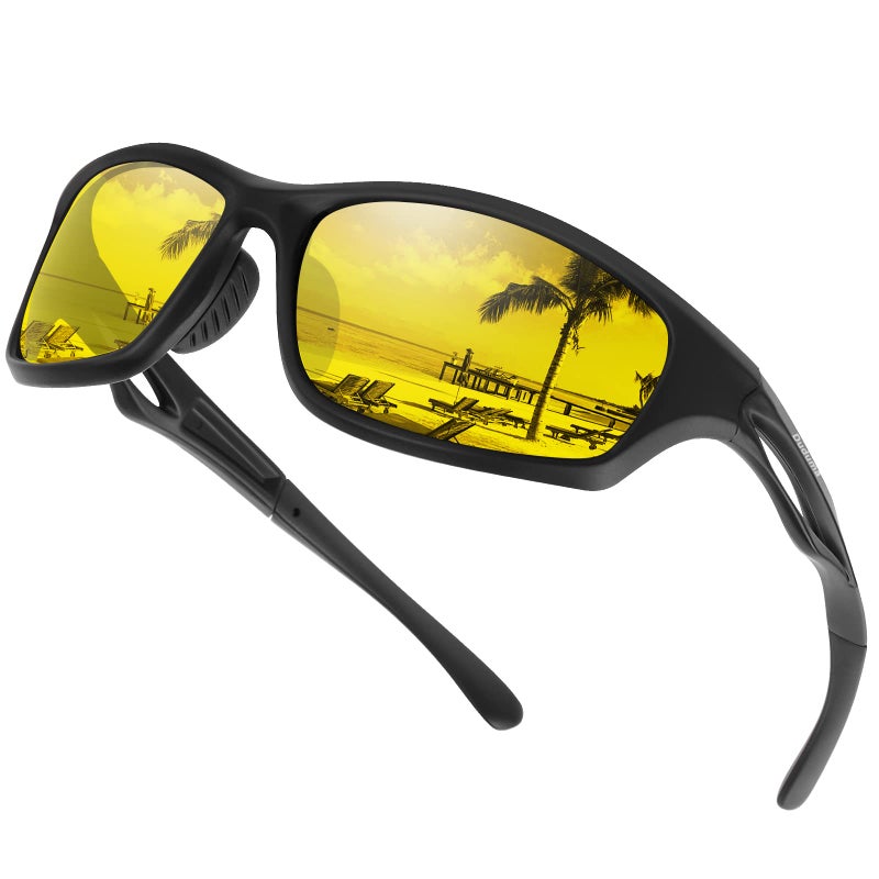 Duduma Polarized Sports Sunglasses for Men Women Running Cycling Fishing Golf Driving Shades Sun Glasses Tr90(black matte frame with yellow lens) - Image 1